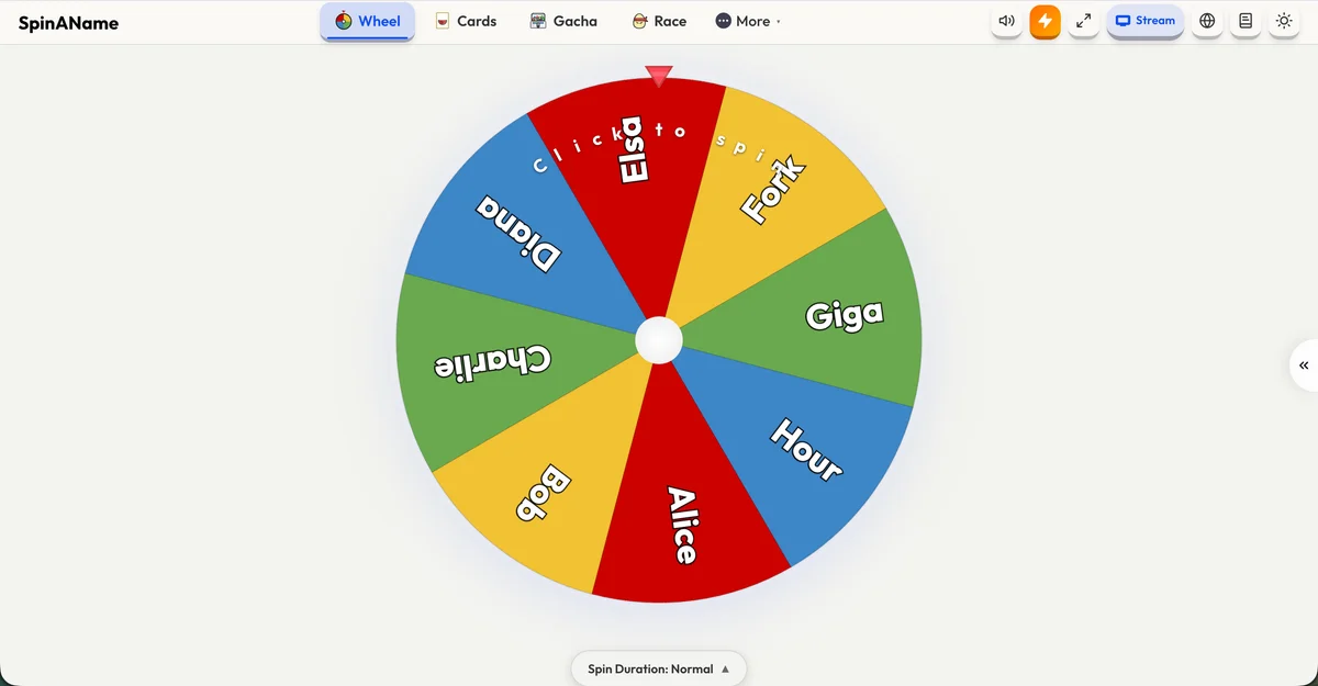 SpinAName Lucky Spin Wheel game screen