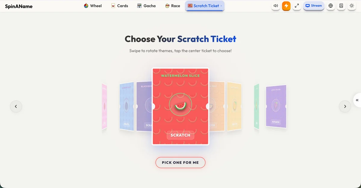 SpinAName Scratch Card game screen
